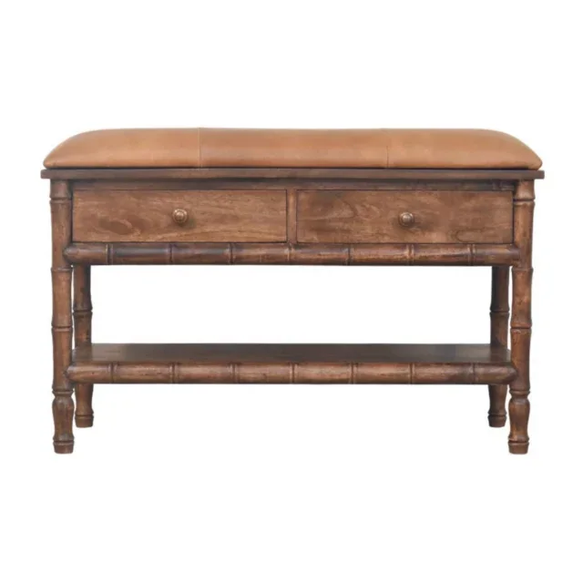 Bambu Carved Storage Bench — Roasted Almond — alternate view