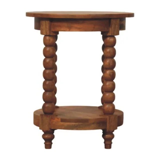 Spindle Round Side Table — Golden Teak — alternate view