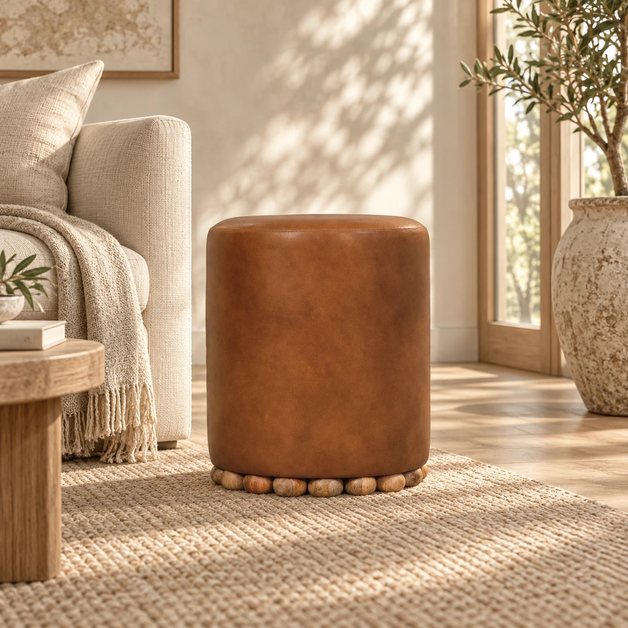 Bola Leather Accent Stool — styled interior