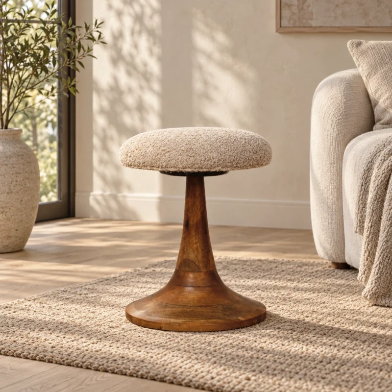 Solis Sculpted Bouclé Stool — styled interior