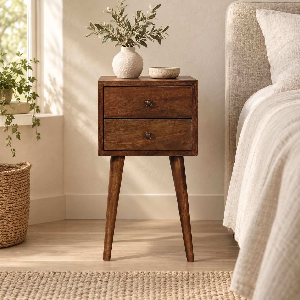 Nord Two-Drawer Bedside — Classic Grey — styled interior