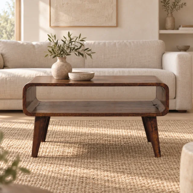 Lina Rounded Edge Coffee Table — Classic Grey — styled interior