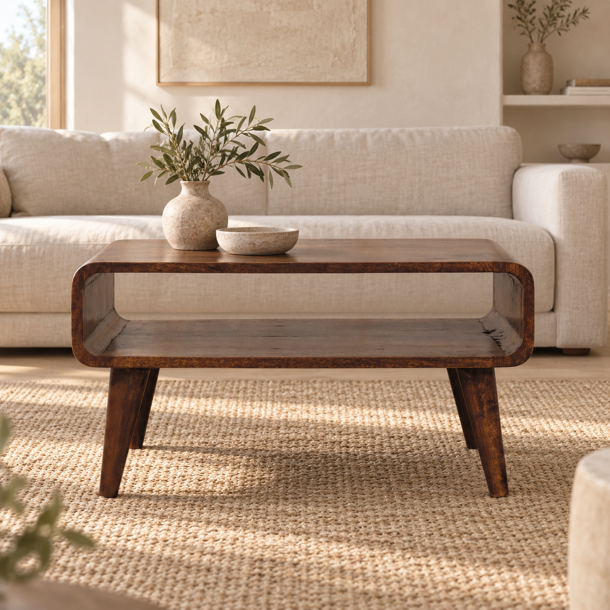 Lina Rounded Edge Coffee Table — Classic Grey — styled interior