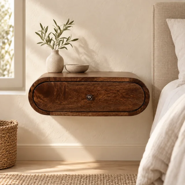 Lina Rounded Wall-Mounted Bedside — Classic Grey — styled interior