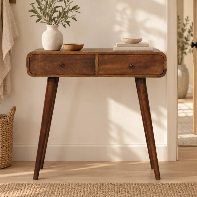 Lina Rounded Console Table — Classic Grey — styled interior