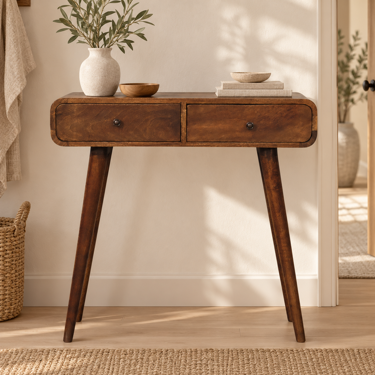Lina Rounded Console Table — Classic Grey — styled interior