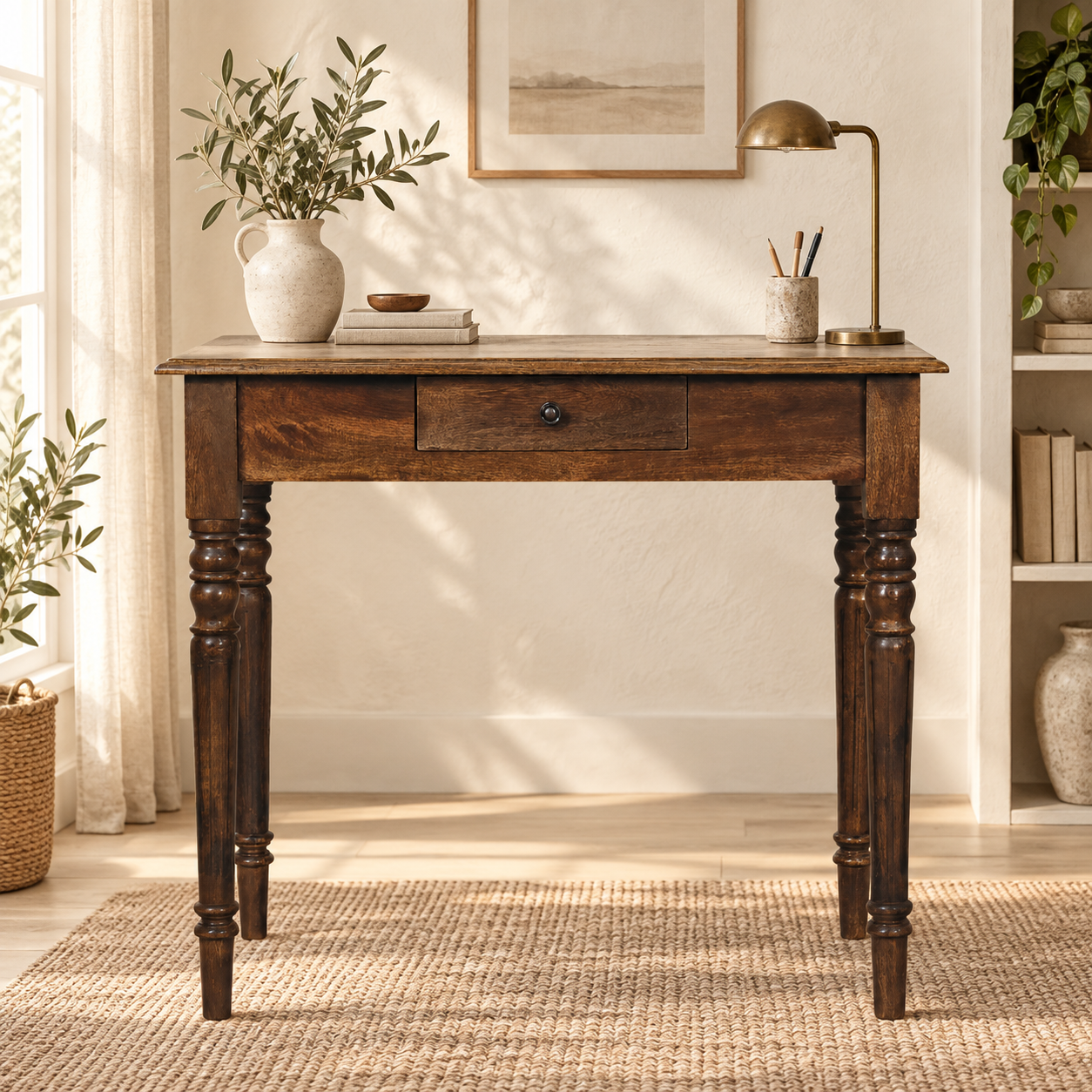 Arv Turned-Leg Desk — Classic Grey — styled interior