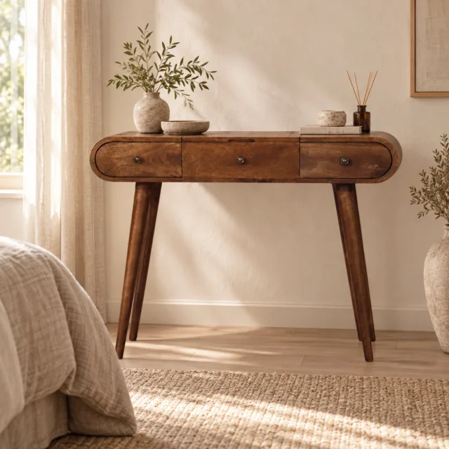Lina Contour Curve Dressing Table — Classic Grey — styled interior