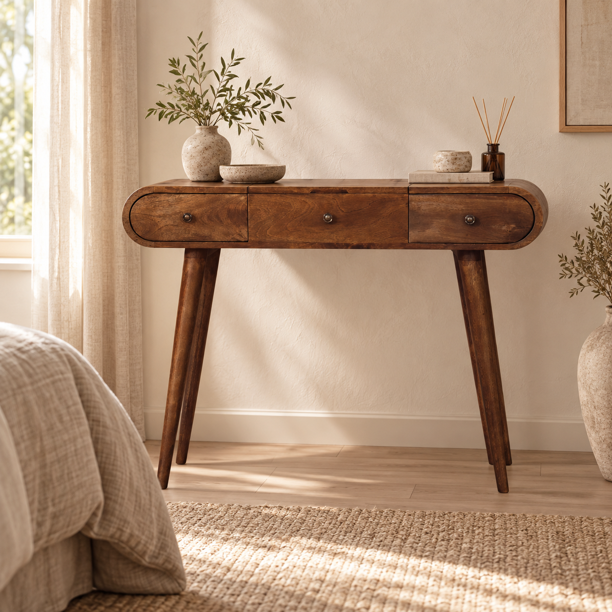 Lina Contour Curve Dressing Table — Classic Grey — styled interior