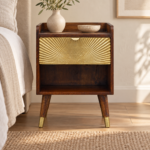 Mila Gold One Drawer Bedside — Chestnut — styled interior