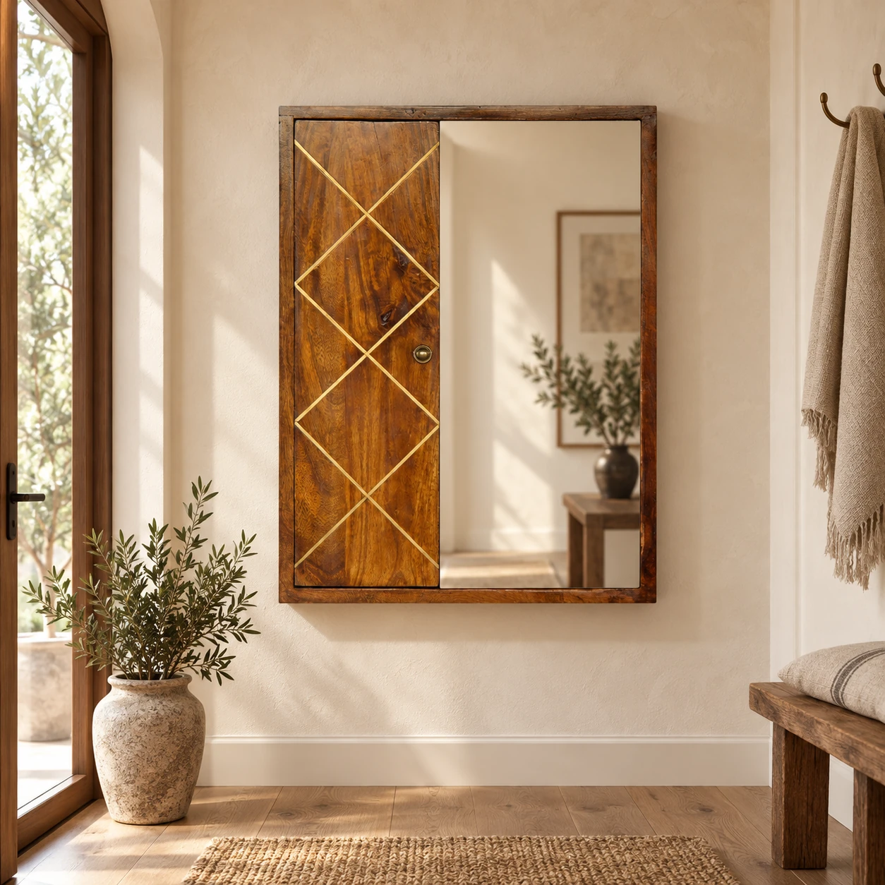 Nord Sliding Mirror Cabinet — Chestnut — styled interior