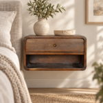Lina Curve Floating Bedside — Chestnut — styled interior