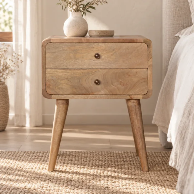 Lina Curved Bedside — Natural — styled interior