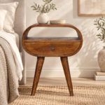 Forma One-Drawer Bedside — Chestnut — styled interior