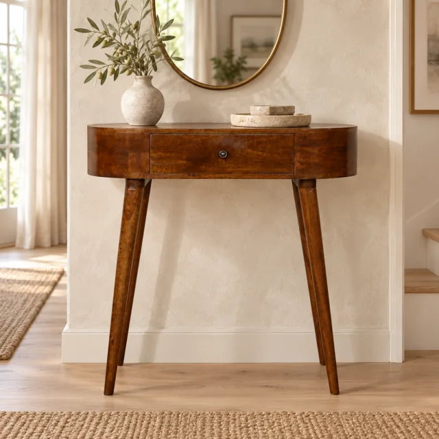 Albion Slim Console — Chestnut — styled interior