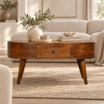 Lina Rounded Coffee Table — Chestnut — styled interior